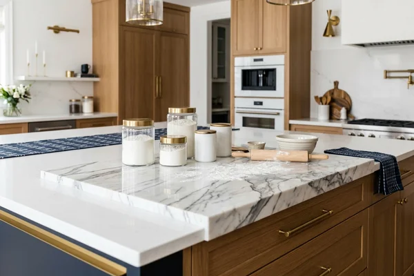 Calacatta marble baking station on a kitchen island