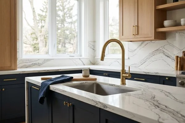 Cambria Brittanicca quartz perimeter countertop with an undermount sink