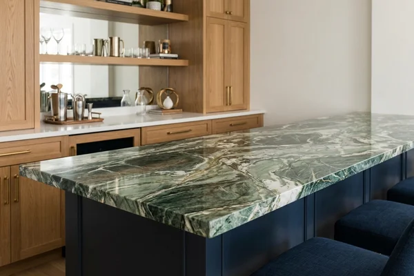 Green and white exotic quartzite bar top