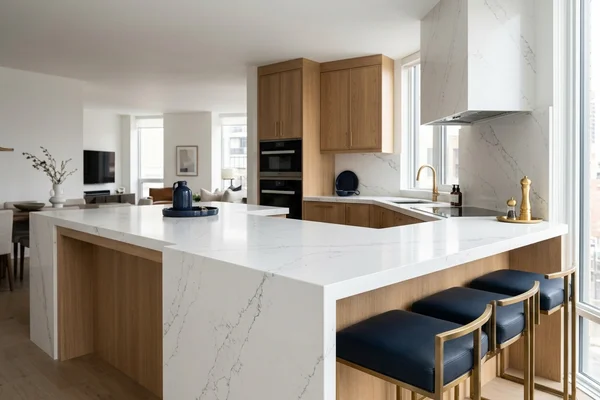 King West triplex kitchen in Caesarstone White Attica