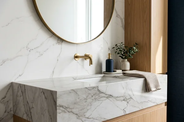 Neolith porcelain bathroom vanity in a Toronto condo