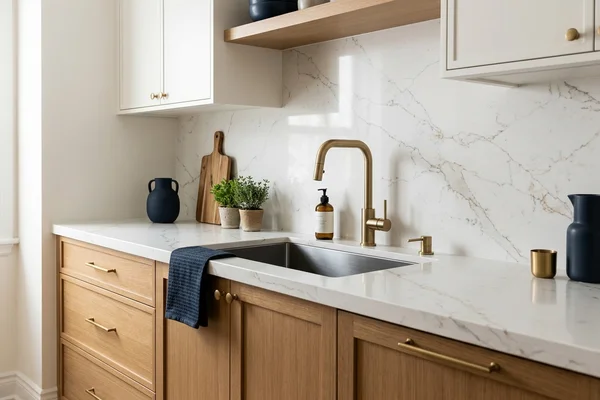 New Caesarstone quartz countertop with a re-anchored undermount sink