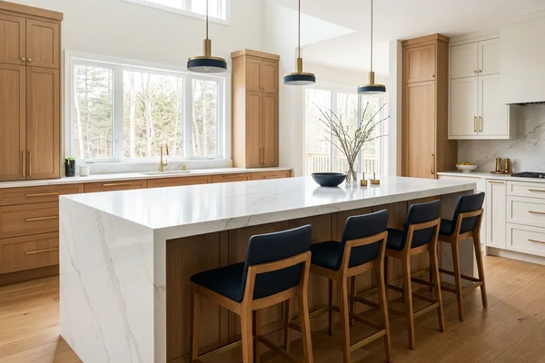 Oak Ridges 11-foot seam-free Cambria island with seating