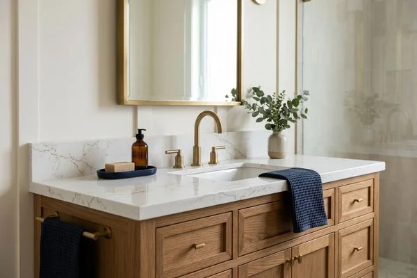 Silestone vanity with an undermount sink in a Cornell ensuite