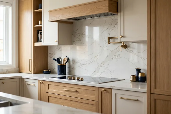 Silestone full-height backsplash behind a cooktop in Unionville