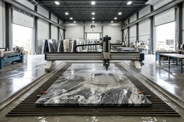 Waterjet cutting a sink opening in a granite slab