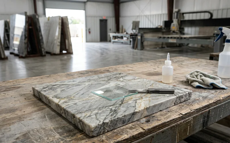 Glass scratch test on a natural quartzite sample