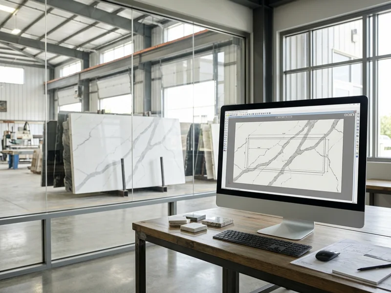 On-screen layout of an 11-foot Cambria jumbo slab island
