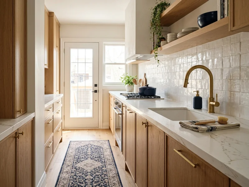 Danforth Village galley kitchen with white quartz countertops