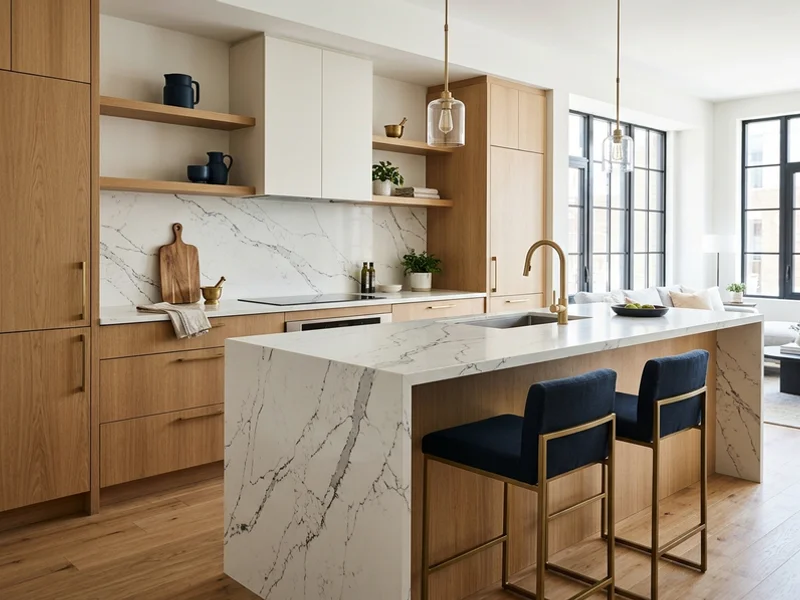 King West Toronto triplex kitchen with Caesarstone White Attica quartz countertops