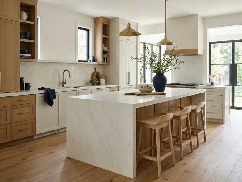 Lawrence Park Toronto kitchen with Caesarstone Frosty Carrina quartz island