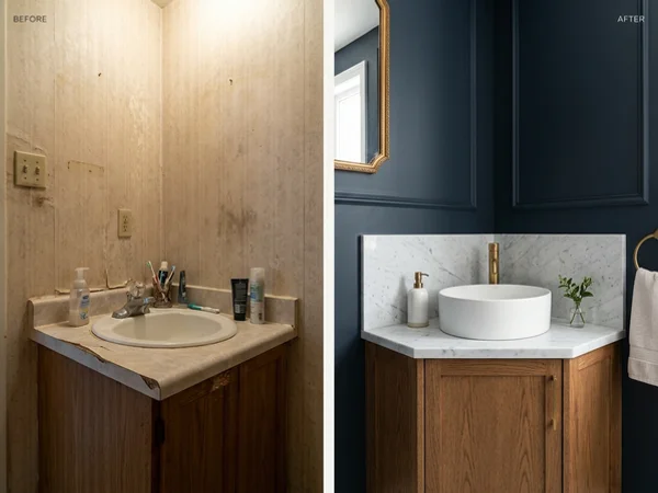 After: Carrara marble vanity, fabricated alongside our quartz countertops work, in High Park, Toronto