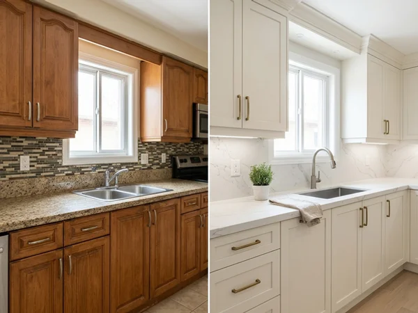 Before: granite backsplash and mosaic tile in a Lawrence Park kitchen