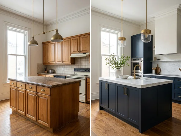 Before: 20-year granite island in The Annex, Toronto, prior to quartz countertops