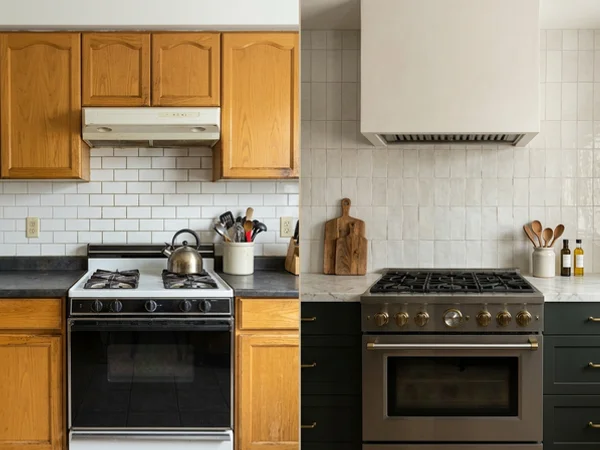 Before: subway tile range wall in Little Italy, Toronto, prior to quartz countertops