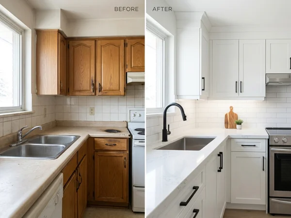 Before: 20-year laminate kitchen in Scarborough, Toronto, prior to quartz countertops