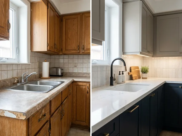 Before: worn laminate kitchen countertop in a Toronto home