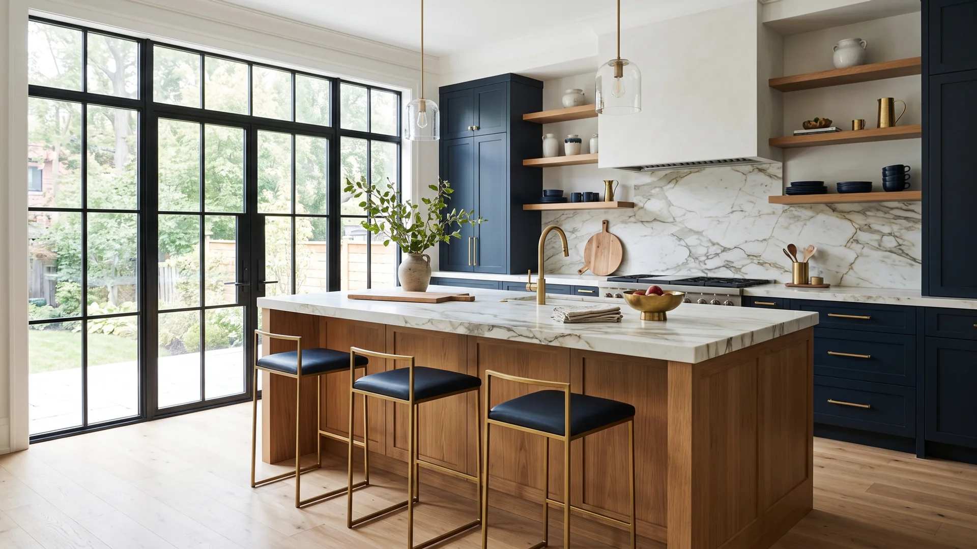 Toronto kitchen with a white Calacatta marble countertop